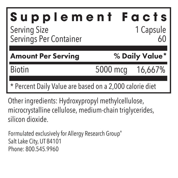 Allergy Research Group, Biotin 5000, 60 Vegetarian Capsules