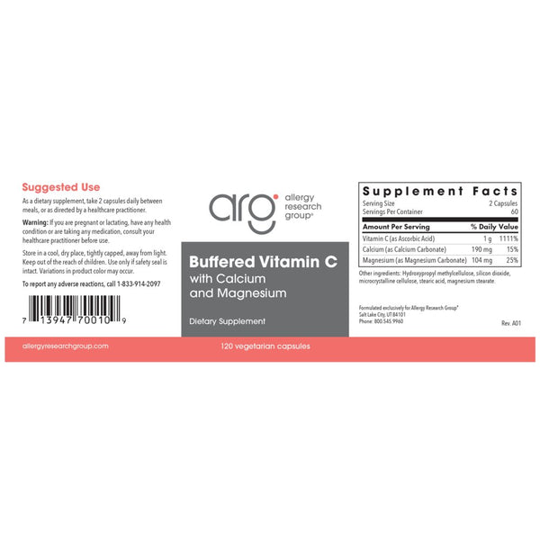 Allergy Research Group, Buffered Vitamin C with Calcium and Magnesium, 120 Vegetarian Capsules