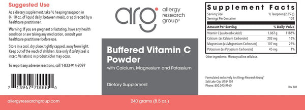 Allergy Research Group, Buffered Vitamin C Powder with Calcium, Magnesium and Potassium, 240 grams (8.5 oz)