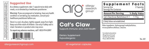 Allergy Research Group, Cat’s Claw Inner Bark Extract, 60 Vegetarian Capsules