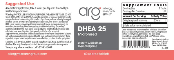 Allergy Research Group, DHEA 25 Micronized Lipid Matrix, 60 Scored Tablets