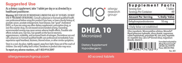 Allergy Research Group, DHEA 10 Micronized Lipid Matrix, 60 Scored Tablets