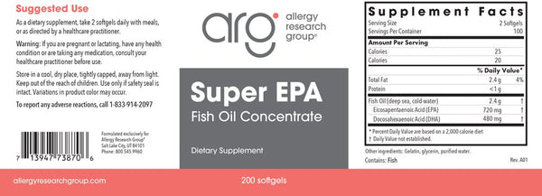 Allergy Research Group, Super EPA Fish Oil Concentrate, 200 Softgels