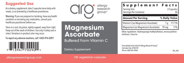Allergy Research Group, Magnesium Ascorbate, 100 Vegetarian Capsules