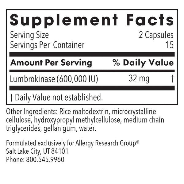 Allergy Research Group, Lumbrokinase, 30 Delayed-Release Vegetarian Capsules