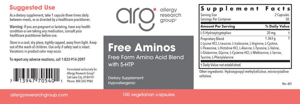 Allergy Research Group, Free Aminos, 100 Vegetarian Capsules