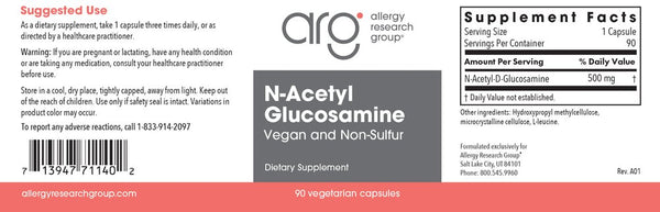 Allergy Research Group, N-Acetyl Glucosamine NAG, 90 Vegetarian Capsules