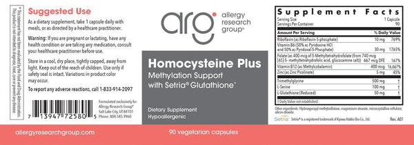 Allergy Research Group, Homocysteine Plus, 90 Vegetarian Capsules