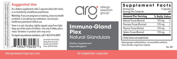 Allergy Research Group, Immuno-Gland Plex Natural Glandulars, 60 Vegetarian Capsules