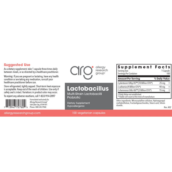 Allergy Research Group, Lactobacillus, 100 Vegetarian Capsules