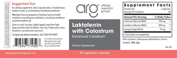 Allergy Research Group, Laktoferrin with Colostrum, 90 Vegetarian Capsules