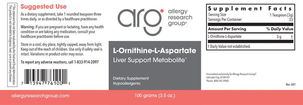 Allergy Research Group, L-Ornithine-L-Aspartate, 100 grams (3.5 oz)
