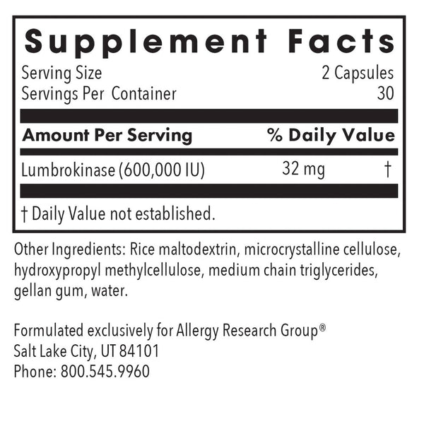 Allergy Research Group, Lumbrokinase, 60 Delayed-Release Vegetarian Capsules
