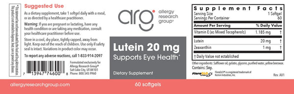 Allergy Research Group, Lutein Key Eye Nutrient, 60 Softgels