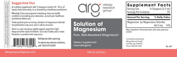 Allergy Research Group, Solution of Magnesium, 236 mL (8 fl oz)