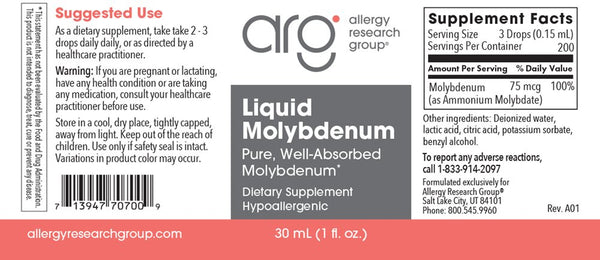Allergy Research Group, Liquid Molybdenum, 30 mL (1 fl oz)