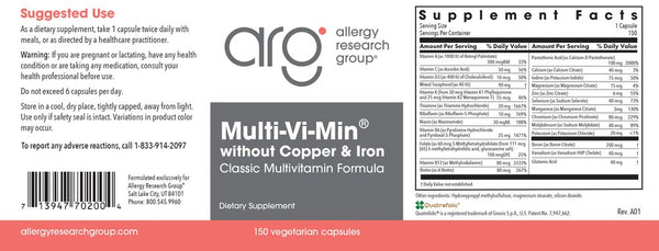 Allergy Research Group, Multi-Vi-Min without Copper & Iron, 150 Vegetarian Capsules