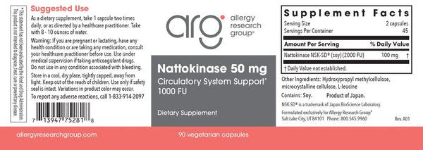 Allergy Research Group, Nattokinase 50 mg, 90 Vegetarian Capsules