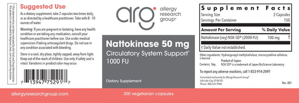 Allergy Research Group, Nattokinase 50 mg, 300 Vegetarian Capsules