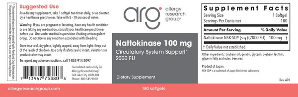 Allergy Research Group, Nattokinase 100 mg, 180 Softgels