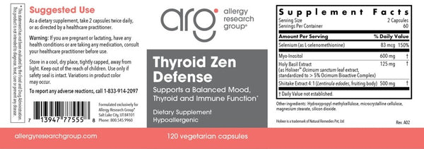 Allergy Research Group, Thyroid Zen Defense, 120 Vegetarian Capsules