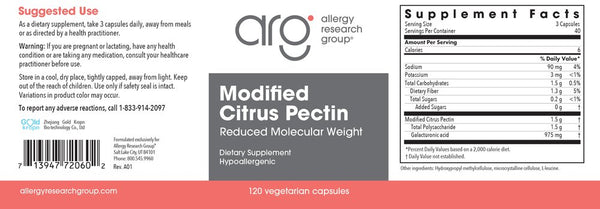 Allergy Research Group, Modified Citrus Pectin 500 mg, 120 Vegetarian Capsules