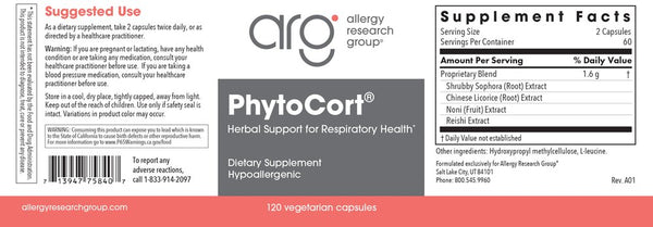 Allergy Research Group, PhytoCort, 120 Vegetarian Capsules