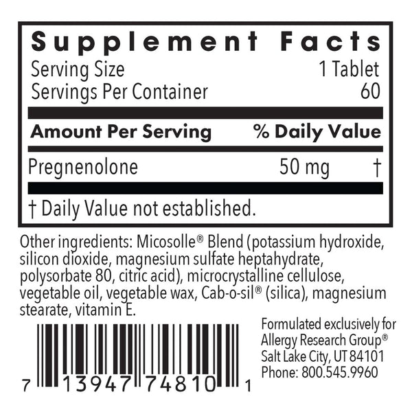 Allergy Research Group, Pregnenolone 50, 60 Scored Tablets