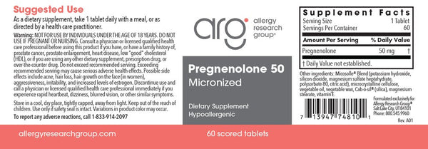 Allergy Research Group, Pregnenolone 50, 60 Scored Tablets