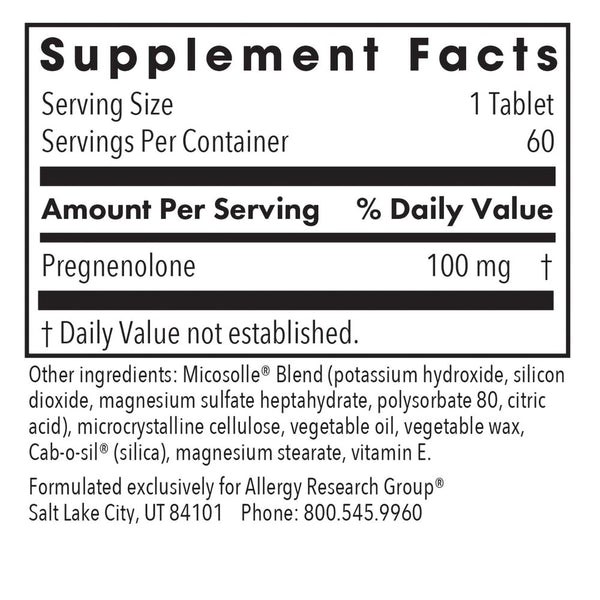 Allergy Research Group, Pregnenolone 100, 60 Scored Tablets