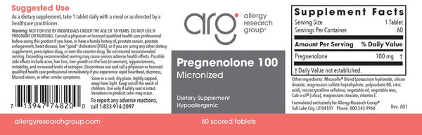 Allergy Research Group, Pregnenolone 100, 60 Scored Tablets