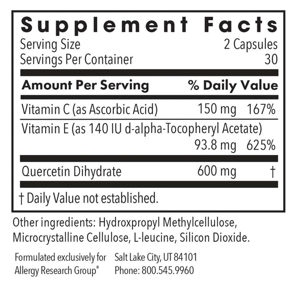 Allergy Research Group, Quercetin 300 Stabilized with Antioxidants, 60 Vegetarian Capsules