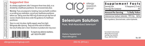 Allergy Research Group, Selenium Solution Pure, Well-absorbed Selenium, 236 mL (8 fl oz)