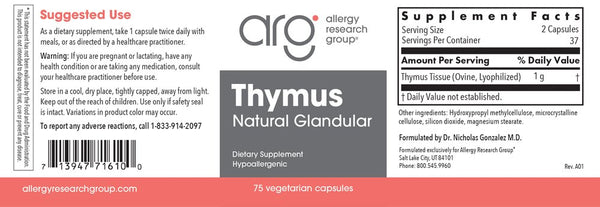 Allergy Research Group, Thymus Natural Glandular, 75 Vegetarian Capsules