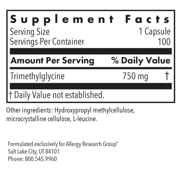 Allergy Research Group, TMG Trimethylglycine, 100 Vegetarian Capsules