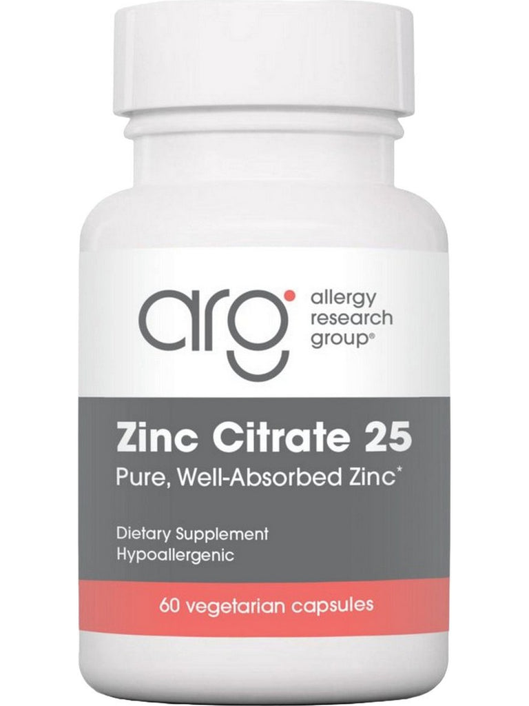 Allergy Research Group, Zinc Citrate 25 mg, 60 Vegetarian Capsules