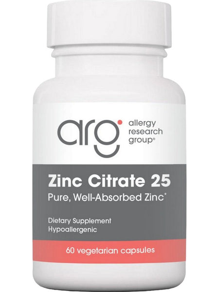 Allergy Research Group, Zinc Citrate 25 mg, 60 Vegetarian Capsules