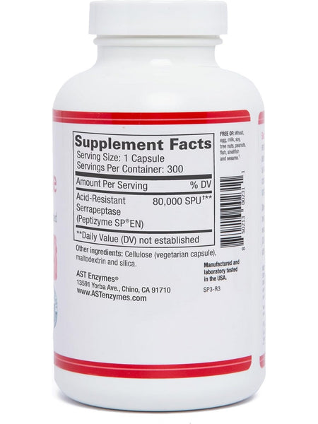 AST Enzymes, Serrapeptase 80,000 SPU, 300 Vegetarian Capsules