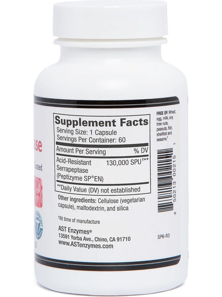 AST Enzymes, Serrapeptase 130,000 SPU, 60 Vegetarian Capsules