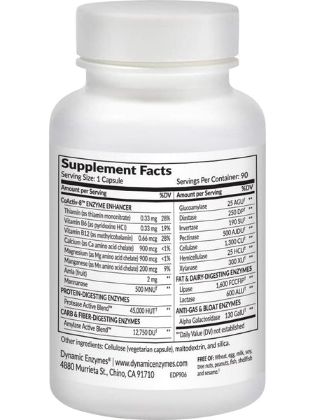 Dynamic Enzymes, Eat E-Z (Digestive Enzymes), 90 Vegetarian Capsules