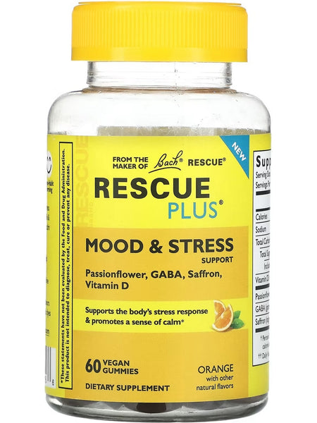 Bach Original Flower Essences, Rescue Plus, Mood and Stress Support, Orange with other natural flavors, 60 Vegan Gummies