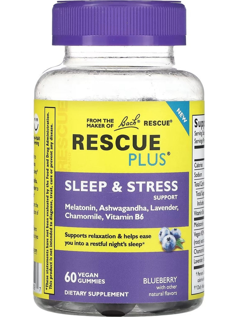 Bach Original Flower Essences, Rescue Plus, Sleep and Stress Support, Blueberry with other natural flavors, 60 Vegan Gummies