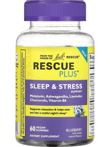 Bach Original Flower Essences, Rescue Plus, Sleep and Stress Support, Blueberry with other natural flavors, 60 Vegan Gummies