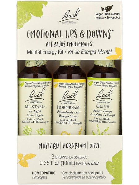 Bach Original Flower Essences, Emotional Ups and Downs, Mental Energy Kit, 3 Droppers (0.35 fl oz each)