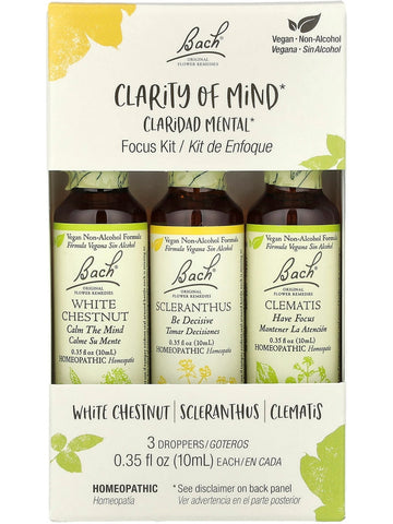 Bach Original Flower Essences, Clarity Of Mind, Focus Kit, 3 Droppers (0.35 fl oz each)