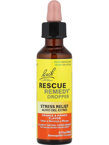 Bach Original Flower Essences, Rescue Remedy Dropper, Orange and Mango, 20 ml