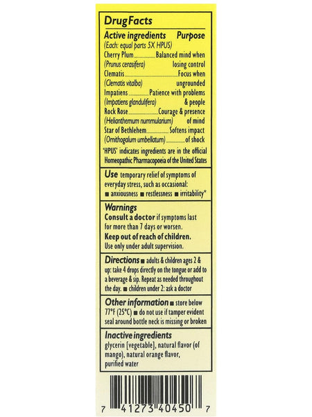 Bach Original Flower Essences, Rescue Remedy Dropper, Orange and Mango, Non-Alcohol, 20 ml