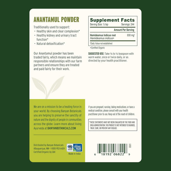 Banyan Botanicals, Anantamul Powder, 1/2 lb – Herbs Direct
