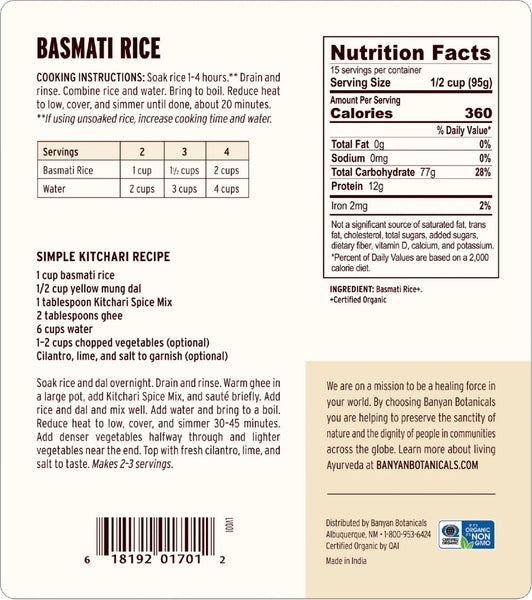 Banyan Botanicals, Basmati Rice, 3.15 lbs