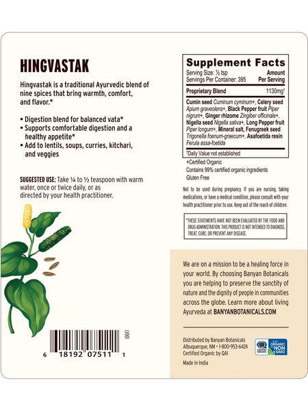 Banyan Botanicals, Hingvastak Powder, 1 lb